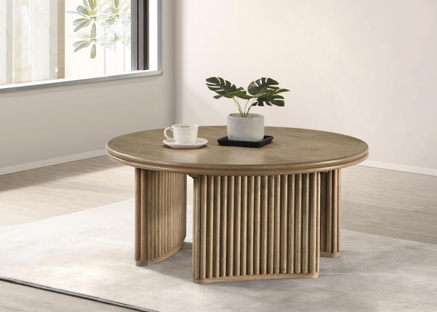 Halstead 36-inch Round Wood Coffee Table Distressed Light Brown