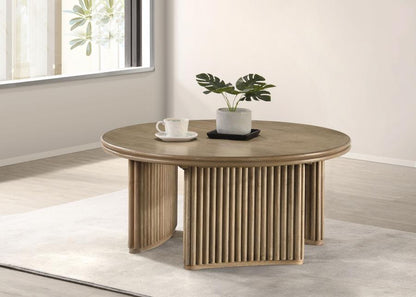Halstead 36-inch Round Wood Coffee Table Distressed Light Brown