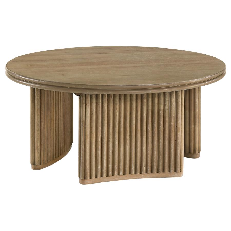 Halstead 36-inch Round Wood Coffee Table Distressed Light Brown