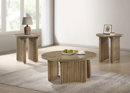 Halstead 36-inch Round Wood Coffee Table Distressed Light Brown