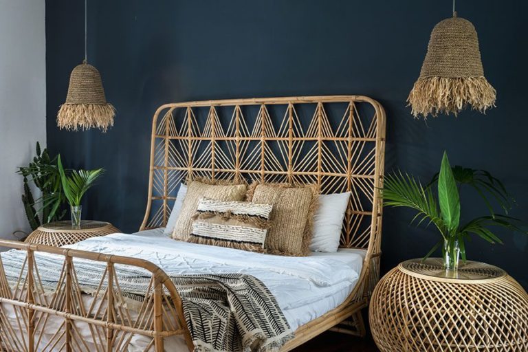 Popular vintage wicker bed and wicker nightstands from a small furniture store in Springfield, IL.)
